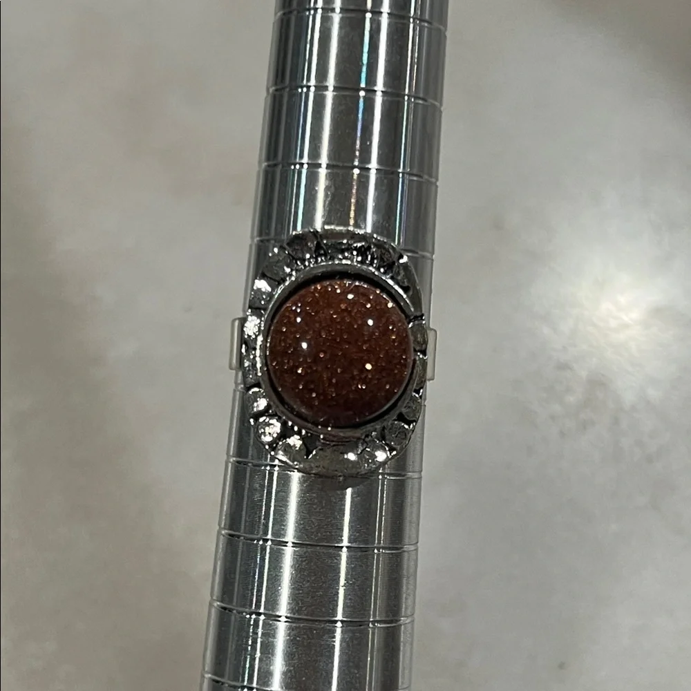 Goldstone Stone Antiqued Silver Adjustable Ring